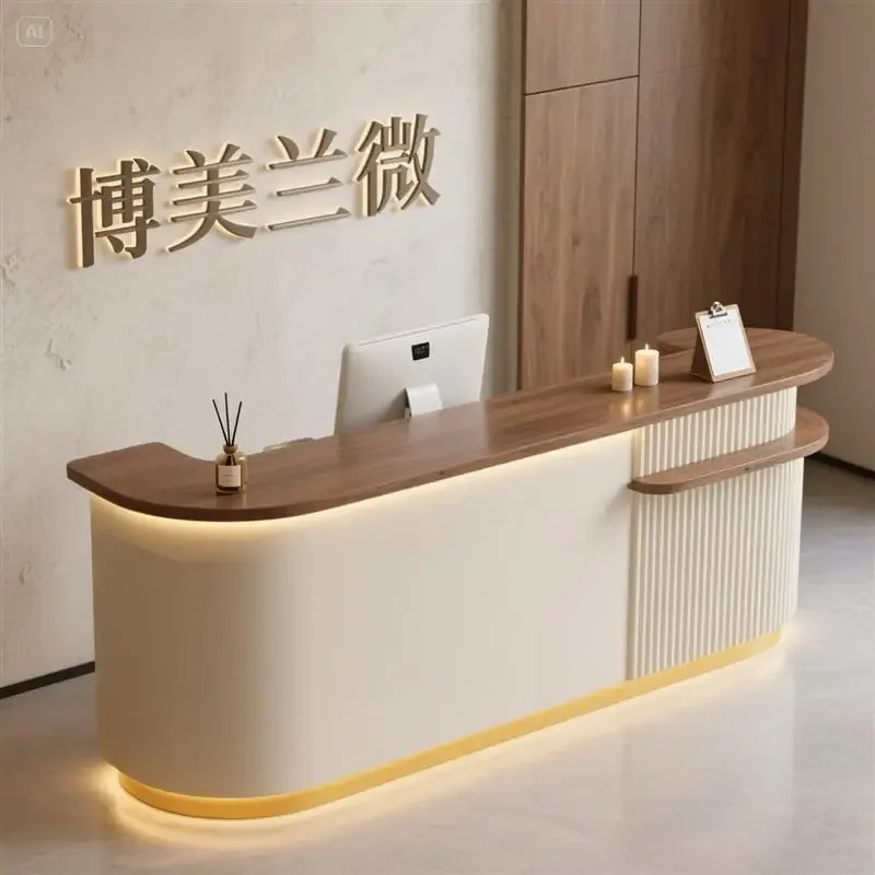 Nordic Cream Style Reception Desk Modern Beauty and Nail Salon Customer Consultation Center Counter Hotel Office Furniture FYRD