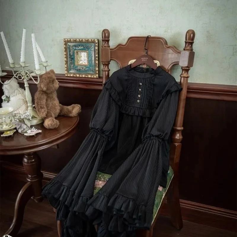 Faldas Mujer De Moda ارتفاع الخصر ألف خط Jupe لوليتا نمط المرقعة الدانتيل خمر تنورة طويلة التنانير اليابانية للنساء 2025 الساخن
