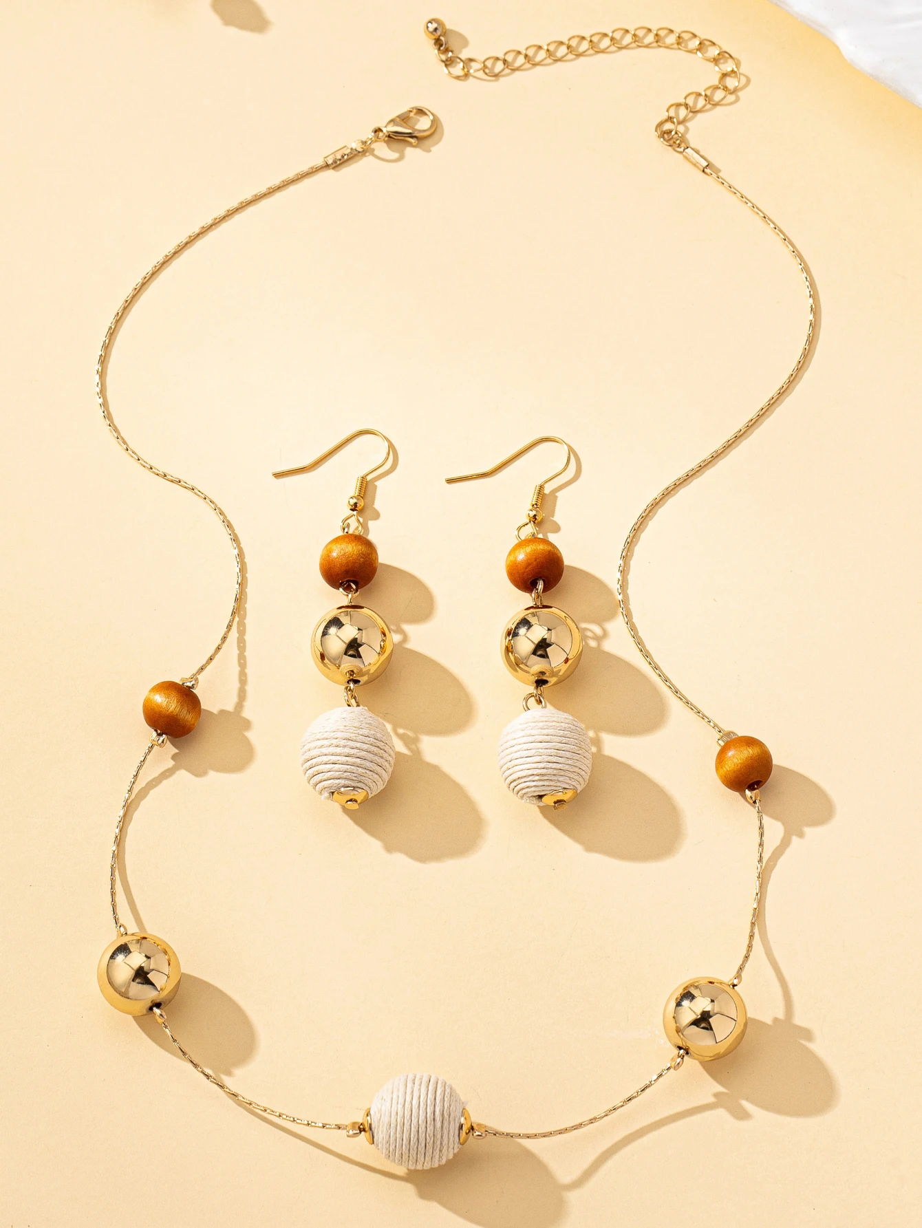 Bohemian Style Handmade Wire-Wrapped Ball Earrings & Necklace Set