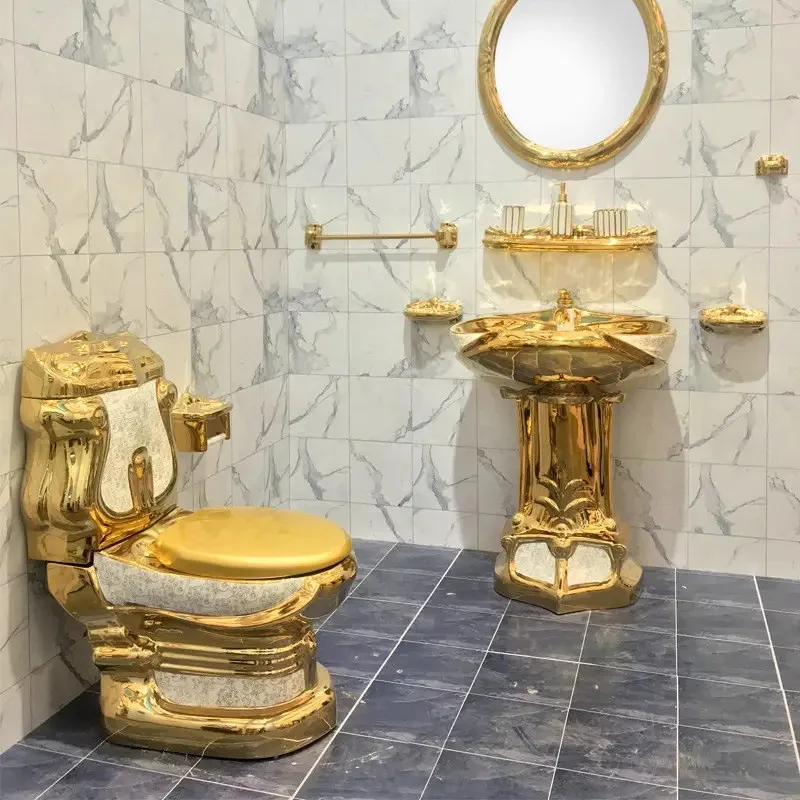

Vintage luxury bathroom washdown golden plated ceramic