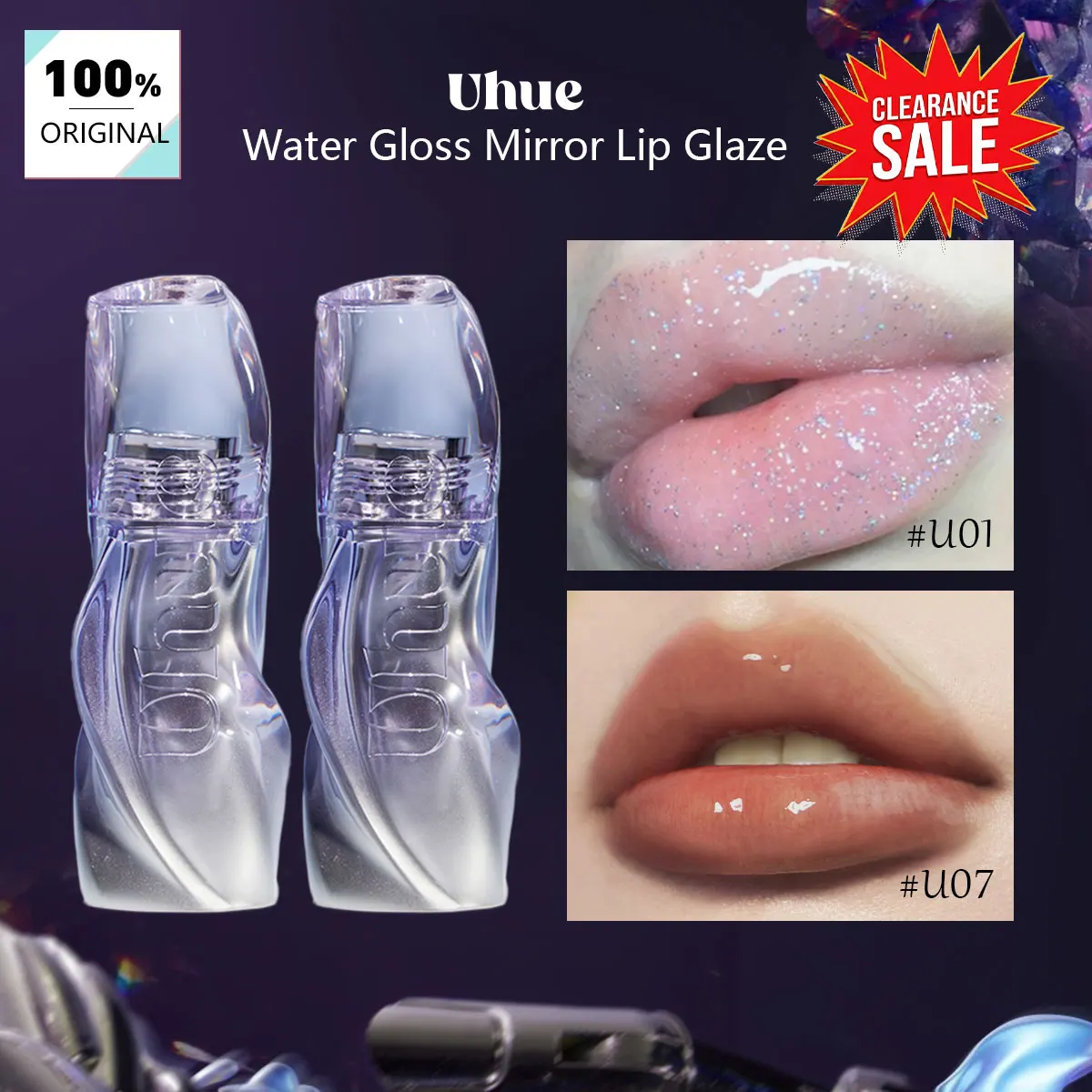 

[ClearanceSale] Uhue Water Gloss Mirror Lip Glaze U01&U07,Long-Lasting&Non-Sticky,HighShine&Lightweight,Creamy&Smooth,Daily Wear