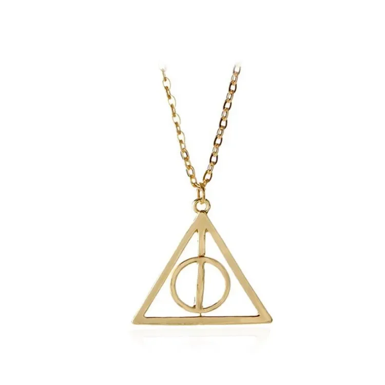 Harries Death Triangle Pendant Necklace Magic Academy Potters Magic Wand Coaplay Prop Fashion Necklaces Jewelry Gift for Couple