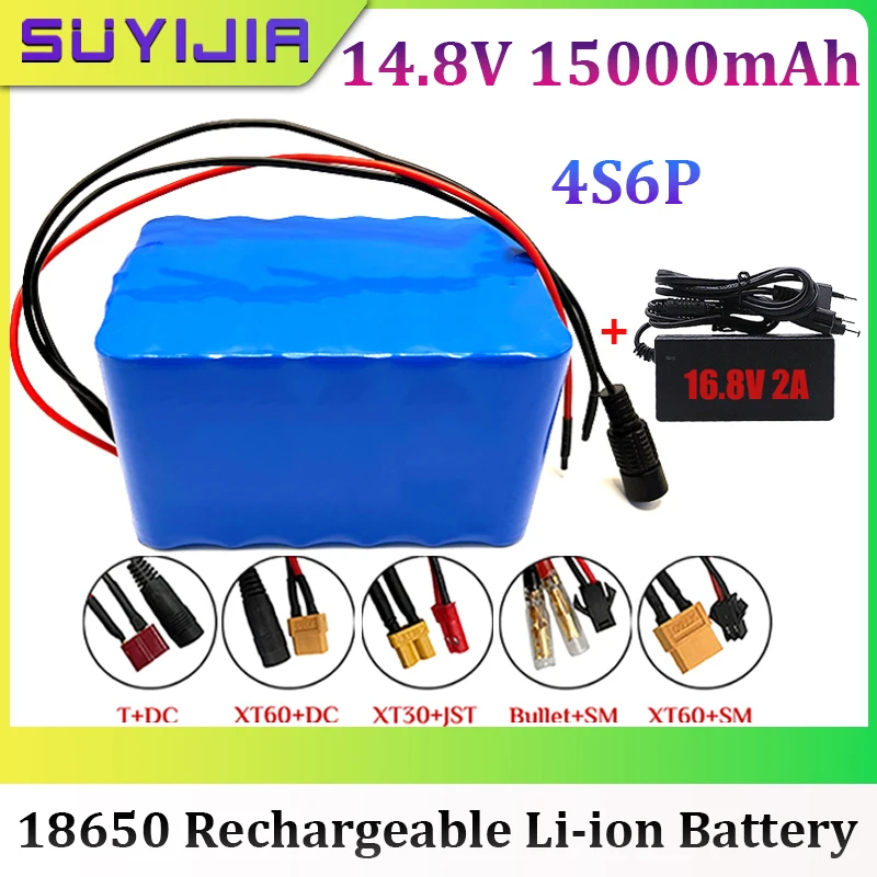 

New 4S6P 14.8V Rechargeable Li-ion Battery 15000mAh 18650 for Night Fishing Light Heater Subwoofer Backup Battery Built-in BMS