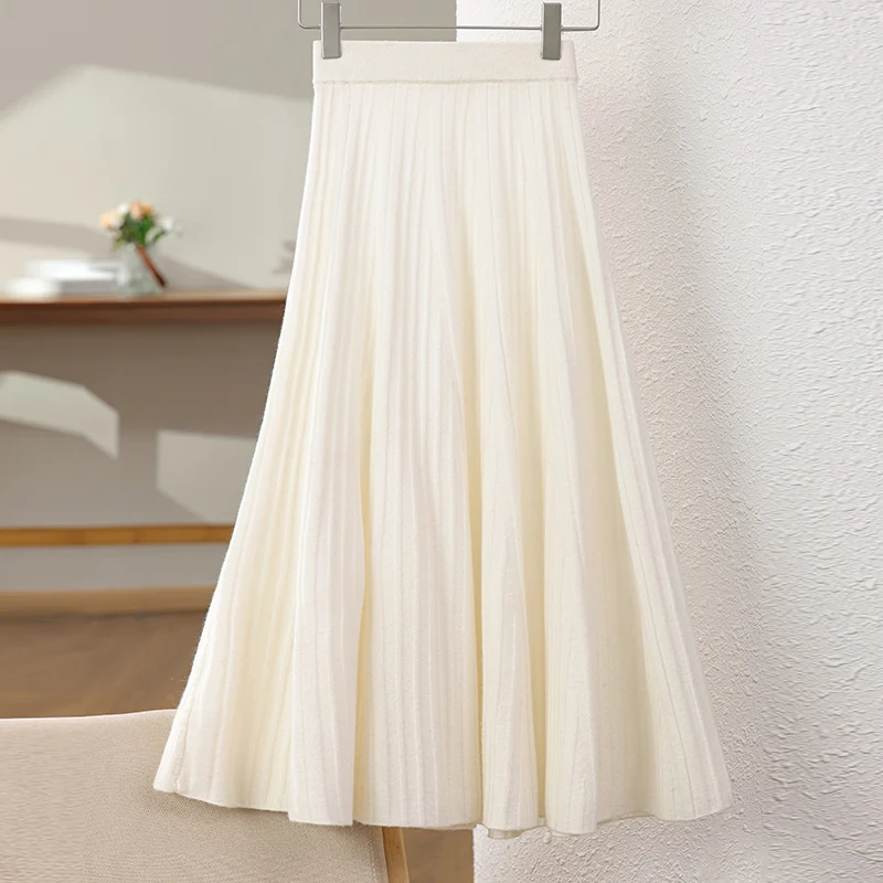 ATTYYWS  100% Australian wool women's skirt solid color loose knit trend autumn and winter long women's wool skirt new product