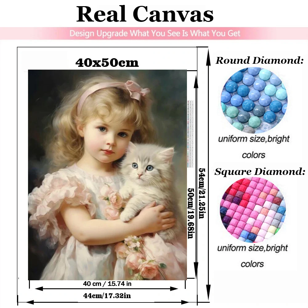 5D DIY Diamond Painting Cartoon Little Cute Girl Cat Full Diamond Mosaic Embroidery Home Decoration New Product Launched W558