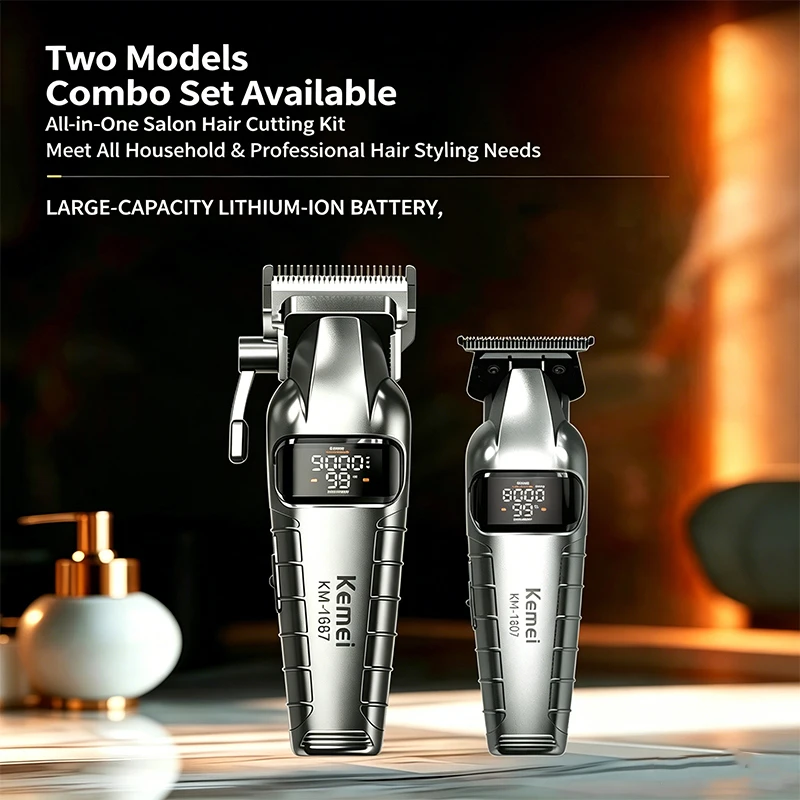 Kemei KM-1667 Trimmer Professional 10W 9000RPM Motor Rechargeable Hair Clippers DLC blades LED Display Trimmer Man