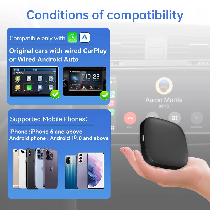TAA01 3-in-1 Wireless Car Adapter Android 10 CarPlay Android Auto WiFi 6 BT 5.4 2GB/16GB or 32GB Plug & Play Type-C