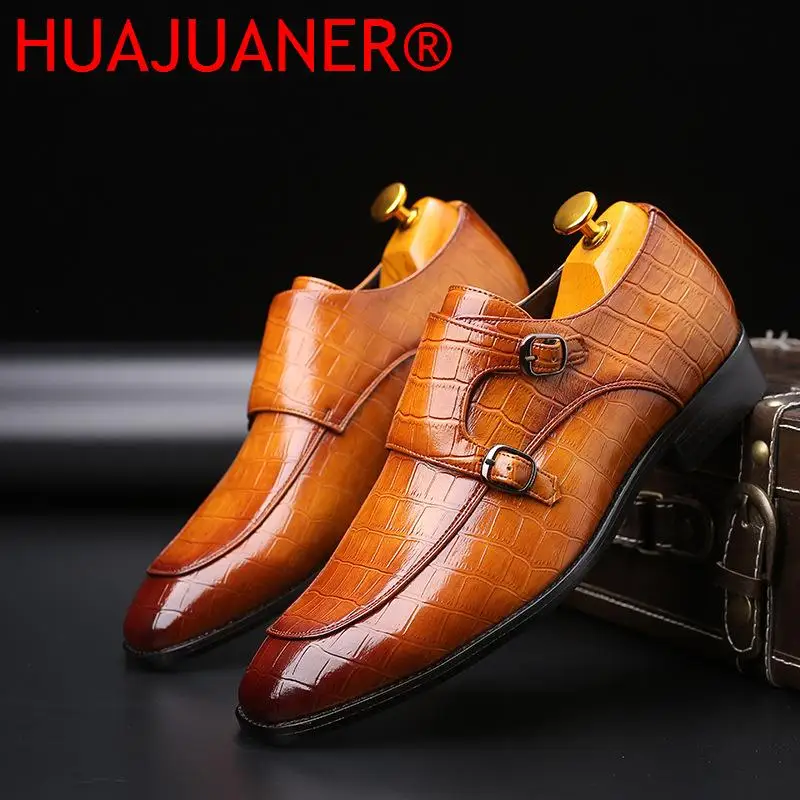 Men's Business Dress Office Shoes Crocodile Grain Leather Shoes Mens Buckle Casual Wedding Party Shoes Men Flats Plus Size