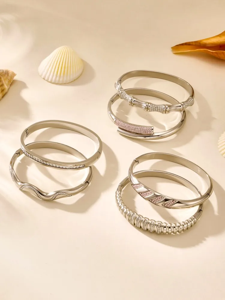6 Models 316L Stainless Steel Bracelet Bangles For Women 18k Gold Plated With Shiny Zircon Non Tarnish Womne's Bracelets Bangle
