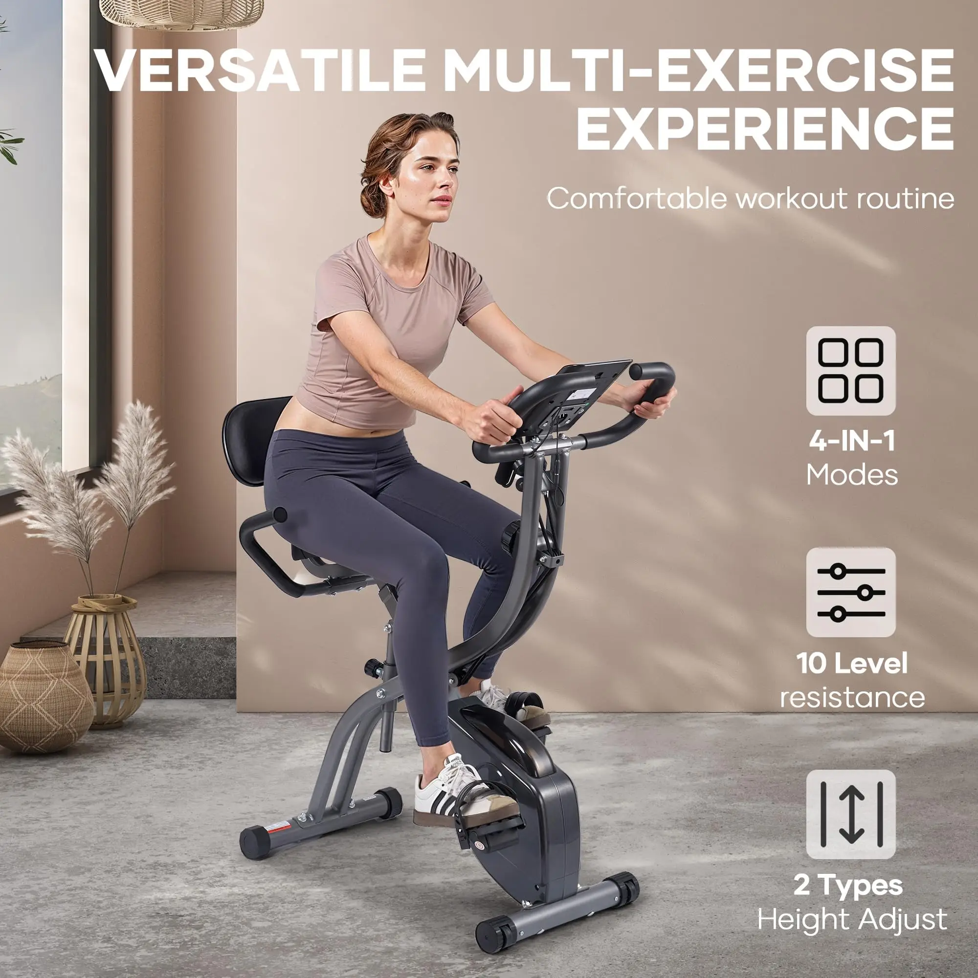 Foldable Exercise Bike, 10-Level Magnetic Stationary Bike for Home