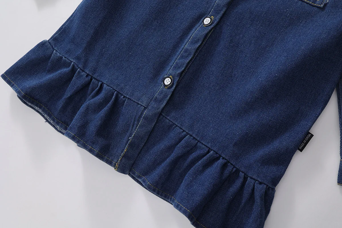 2024 Autumn Baby Girls Denim Skirt Fashions Children'S Clothing Long Sleeve Buttons Lapel Kids Dress Loose Casual Costume 2-7Y