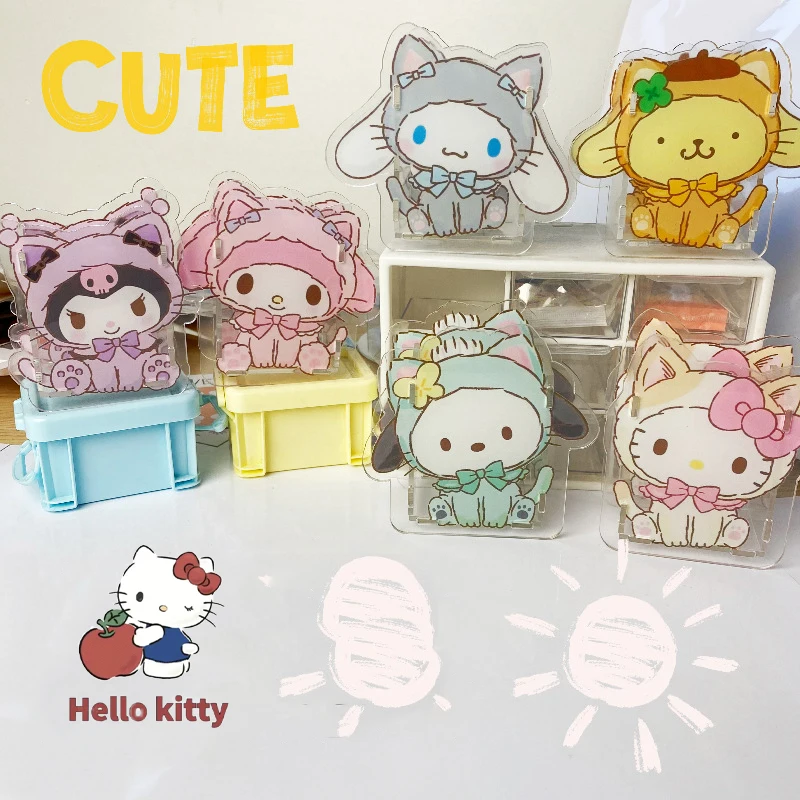 Kawaii Acrylic Sanrio Pen Holder Transparent Multifunctional  Desktop Large Capacity Stationery Storage Box Makeup Brush Storage