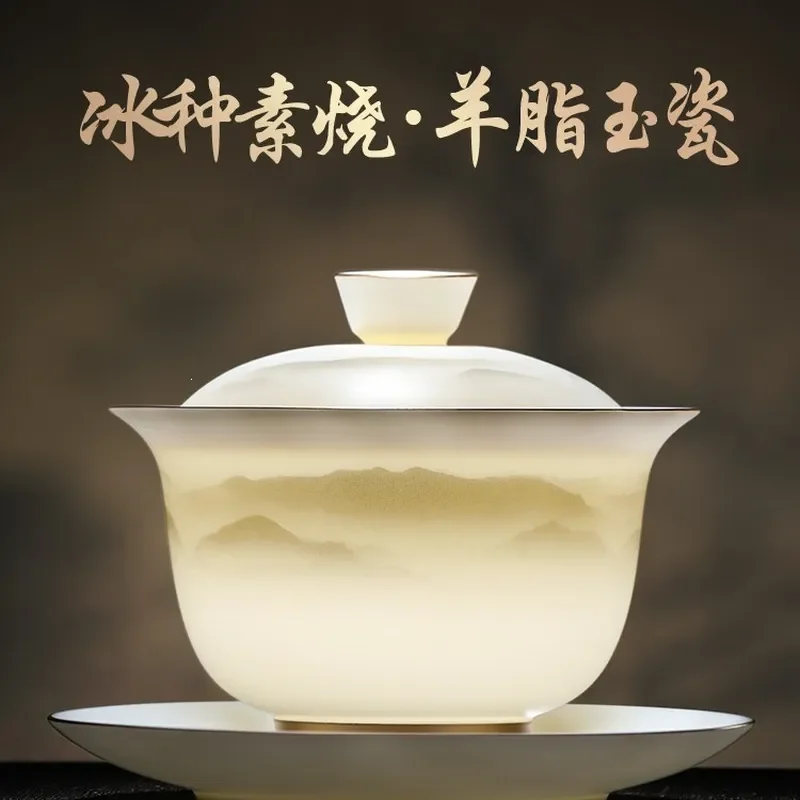 White Porcelain Gaiwan Tea Bowl Set Kung Fu Teacup with Lid Single Cup Traditional Chinese Tea Ware Ceramic Drinking Vessel