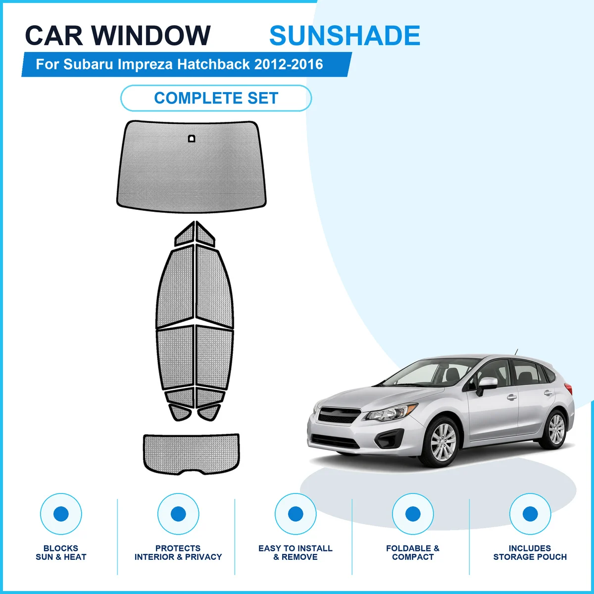 For Subaru Impreza Hatchback 2012-2016 Custom Full Set Window Sunshades Aluminum Foil Suction Cup Anti UV Privacy
