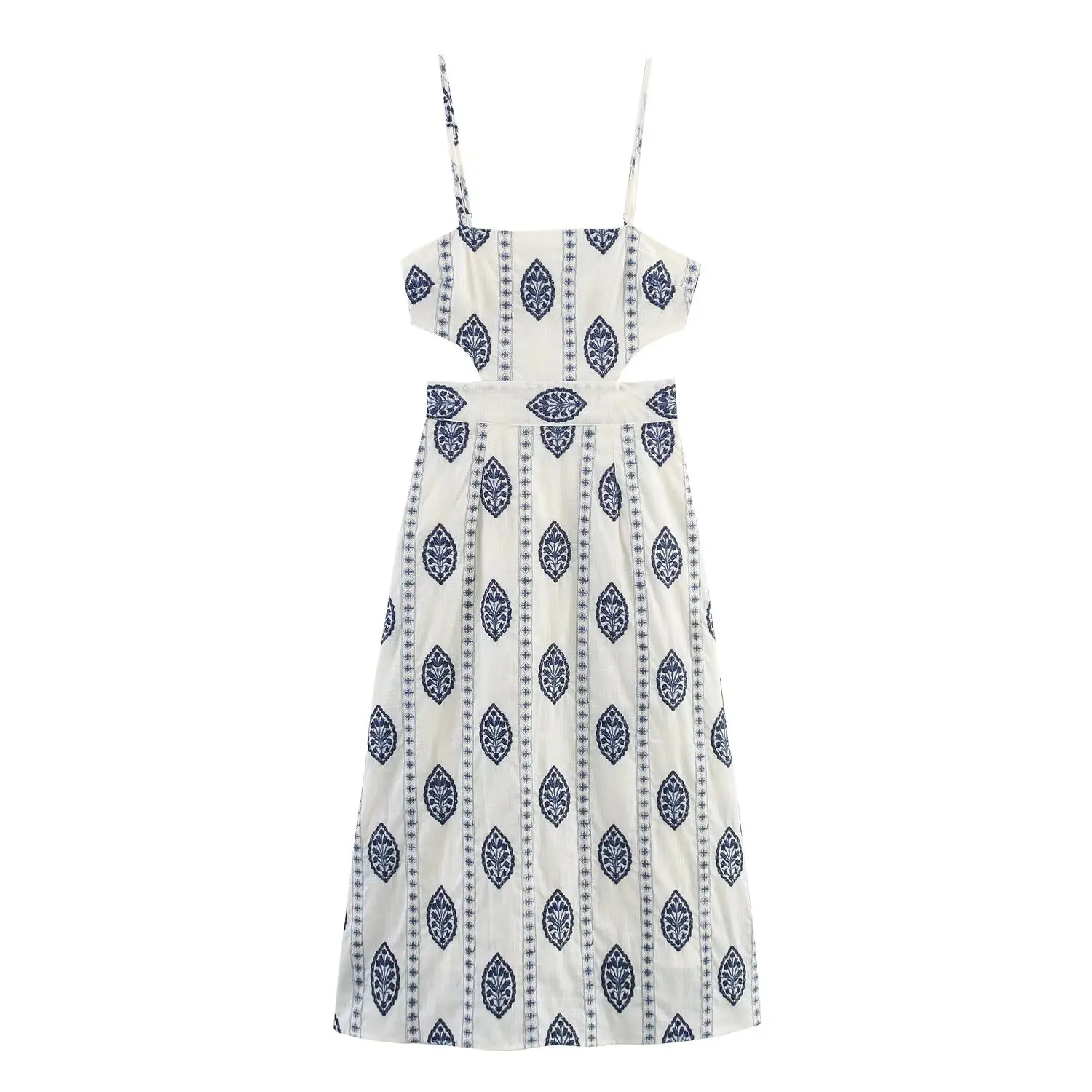 JNLEAOG Wiosna Nowa Kolekcja Damska Modna Sukienka Midi z Haftem i Wycięciami, Casualowa, Dopasowana w Talii, z Poliestru, Wyszczuplająca