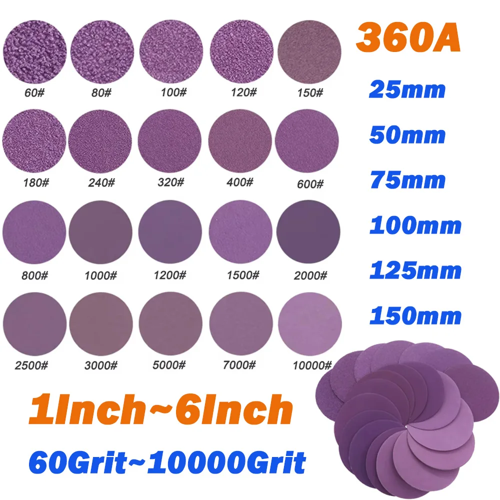 

1~6Inch(25~150mm) Sanding Disc Wet Dry 60-10000 Grit Sandpaper Hook Loop Aluminum Oxide Sandpaper for Drill Grinder Rotary Tools