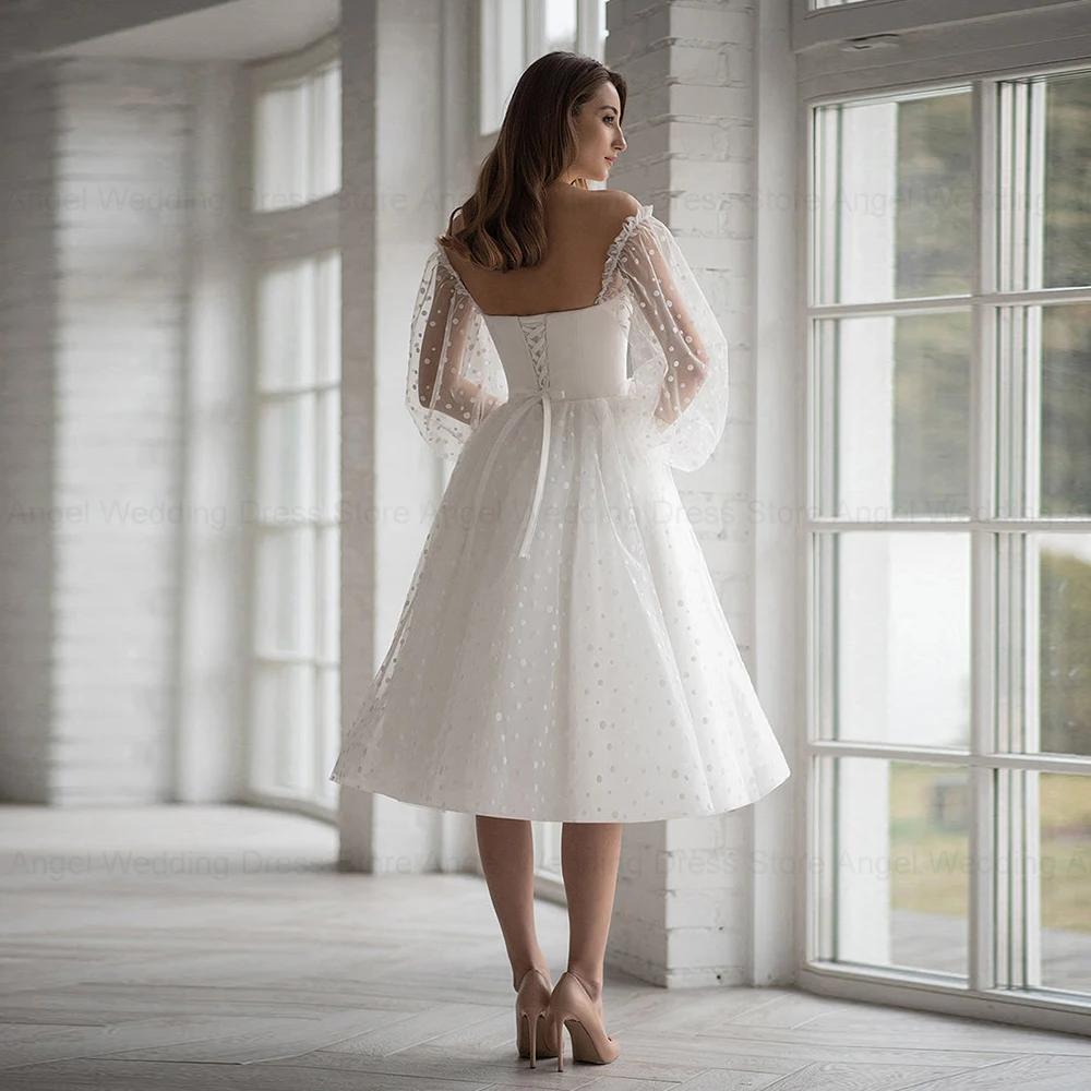 Vestido de Novia de manga larga con espalda descubierta para mujer, traje de Ángel elegante, romántico, con cordones, corte en A, para fiesta de Novia Civil