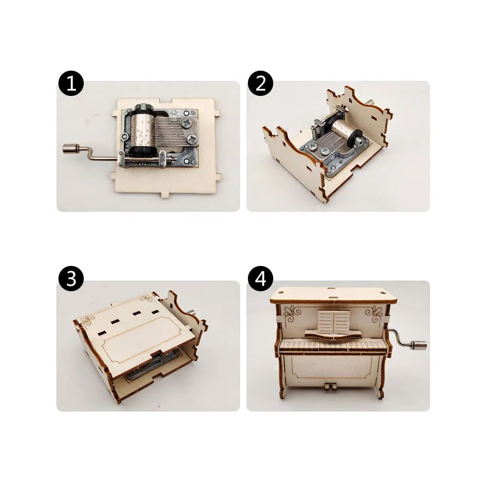 Caja de música hecha a mano con forma de Piano ensamblada, regalo creativo educativo para niños y niñas, regalo de cumpleaños y vacaciones