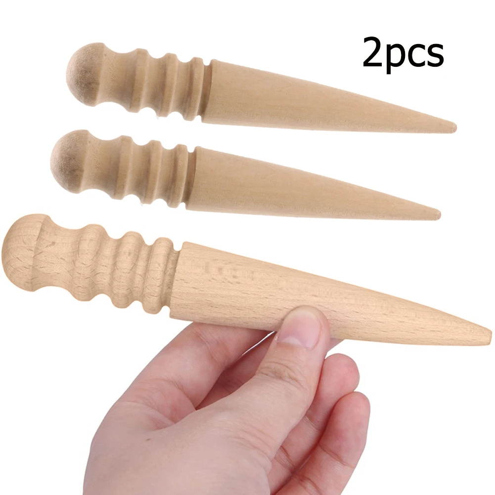 2pcs 15cm Leathercraft Tool Edges Slicker Round Wood Multi-Size Leather Edge Slicking Burnishing Supplies Leather Burnisher