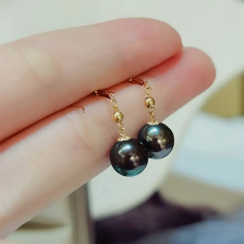 18K Yellow Gold Pearl Earrings Jewelry Wedding Tahitain Black Pearl Earrings For Women AU750 Earrings 2021 Trend