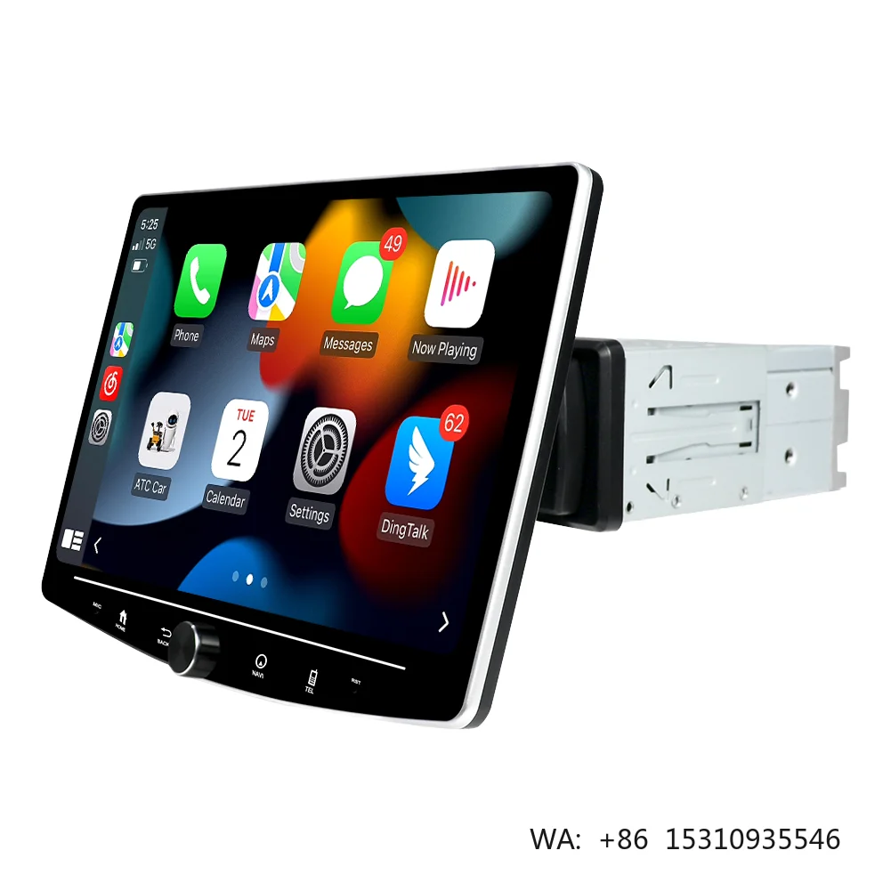 10.1'' 1 Din Rotating Android Touch Screen Car Radio Stereo Wireless Carplay GPS Navigation Multimedia Player TV for Autos