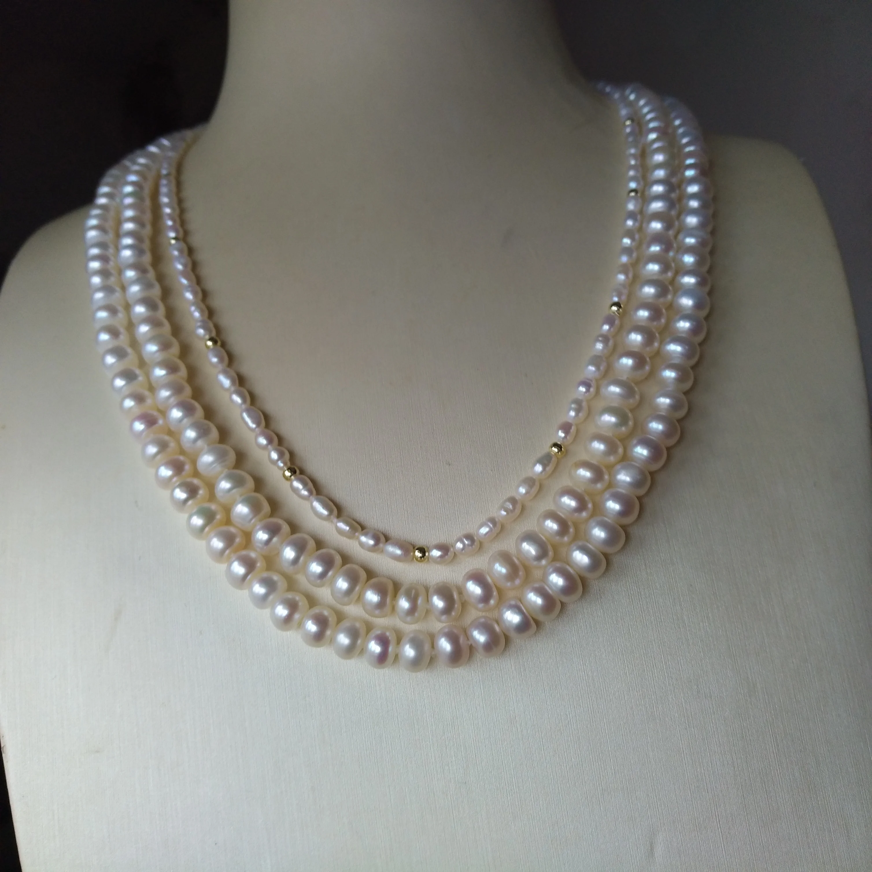 3row Genuine Natural AAA+  White Akoya Pearl Necklace specialize in pearl jewelry.