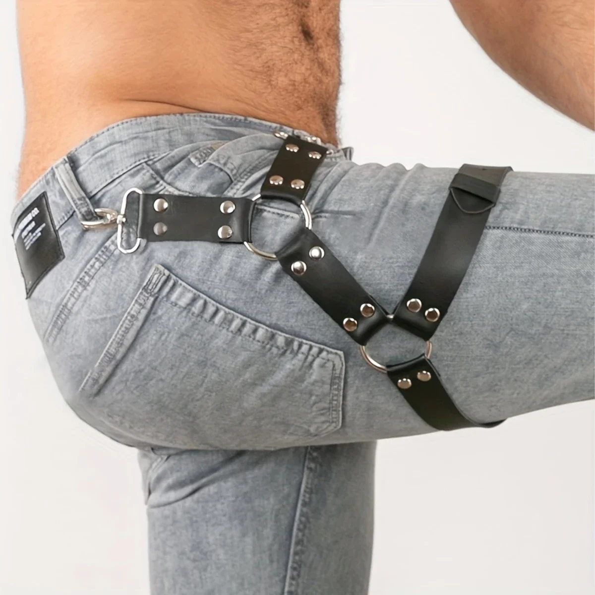 Bretella Punk uomo Pu imbracatura in pelle giarrettiera Bondage cintura per gambe bretelle per Jeans pantaloni accessori gotici portachiavi regolabile