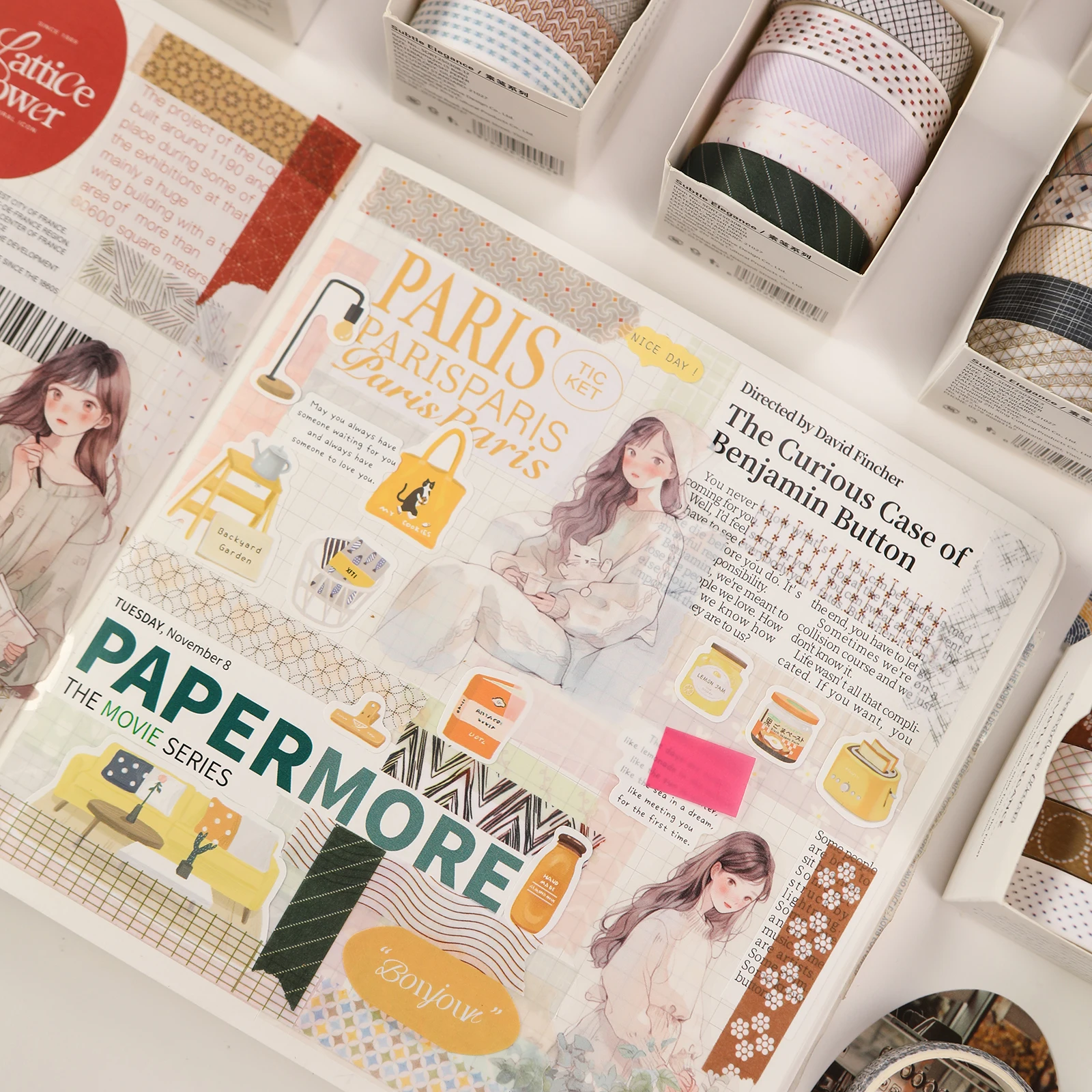 5pcs Striped Grid Basic Solid Color paper Washi Tape Adhesive Tape DIY Scrapbooking Sticker Label Masking Tape