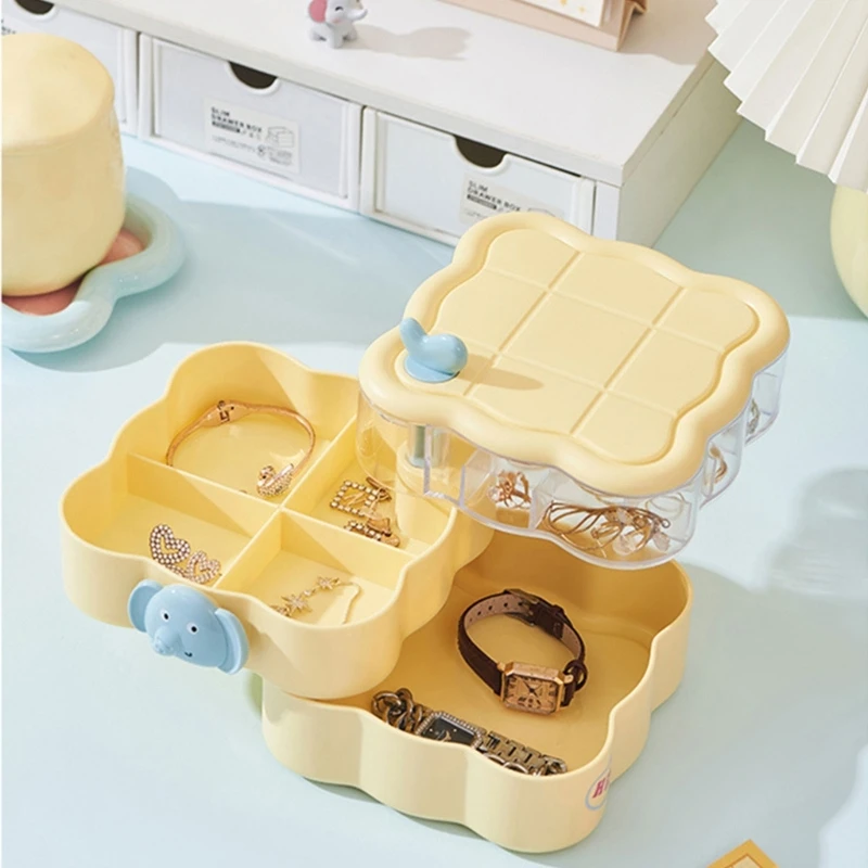 

3 Layer Rotating Clear Jewelry Organizers With Bear Decoration Accessories Case For Earrings Necklaces Rings Storage KXRE