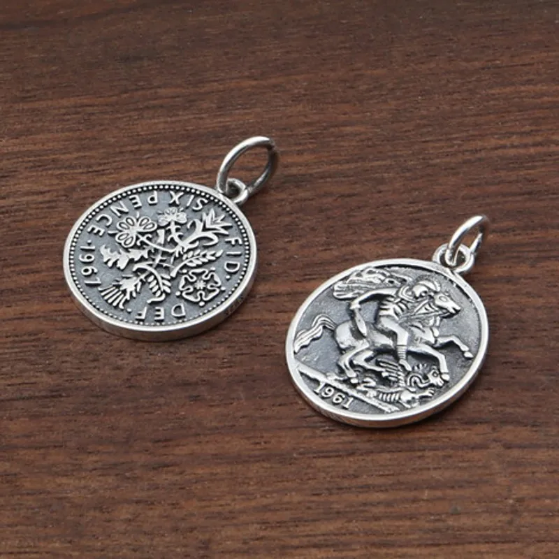 BOCAI NEW S925 Silver Jewelry Vintage Elizabethan Portrait Round Pendant for Men and Women image 2