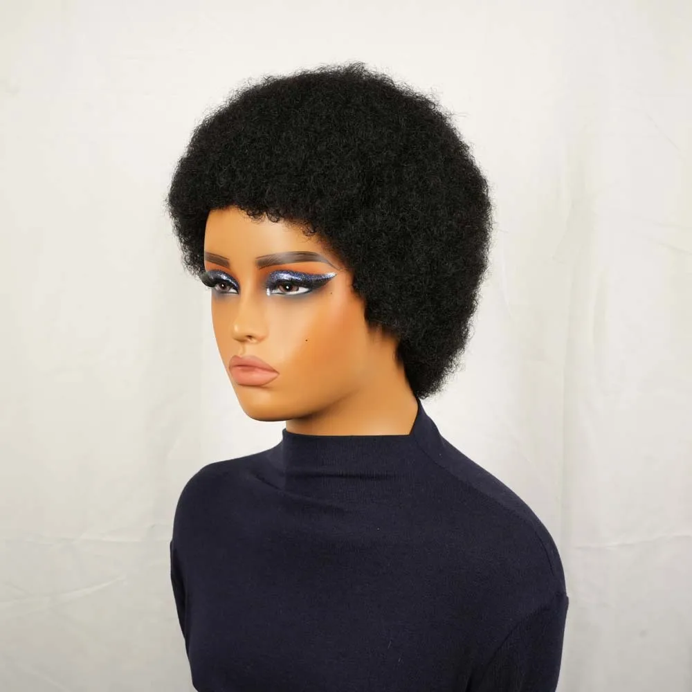شعر مستعار أفرو مجعد قصير الأفرو نفخة خصلات الشعر المستعار الإنسان للنساء السود الطبيعي الأسود ريمي الشعر البشري آلة صنع الباروكات للاستخدام اليومي