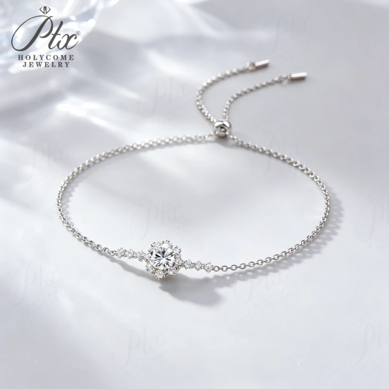 Moissanit-Armband, runder Schliff, D-Farbe, 925 Sterling Silber, klassisches Geburtstags- und Jubiläumsgeschenk, Alltagsschmuck, Holycome Schmuck. – Detail 6