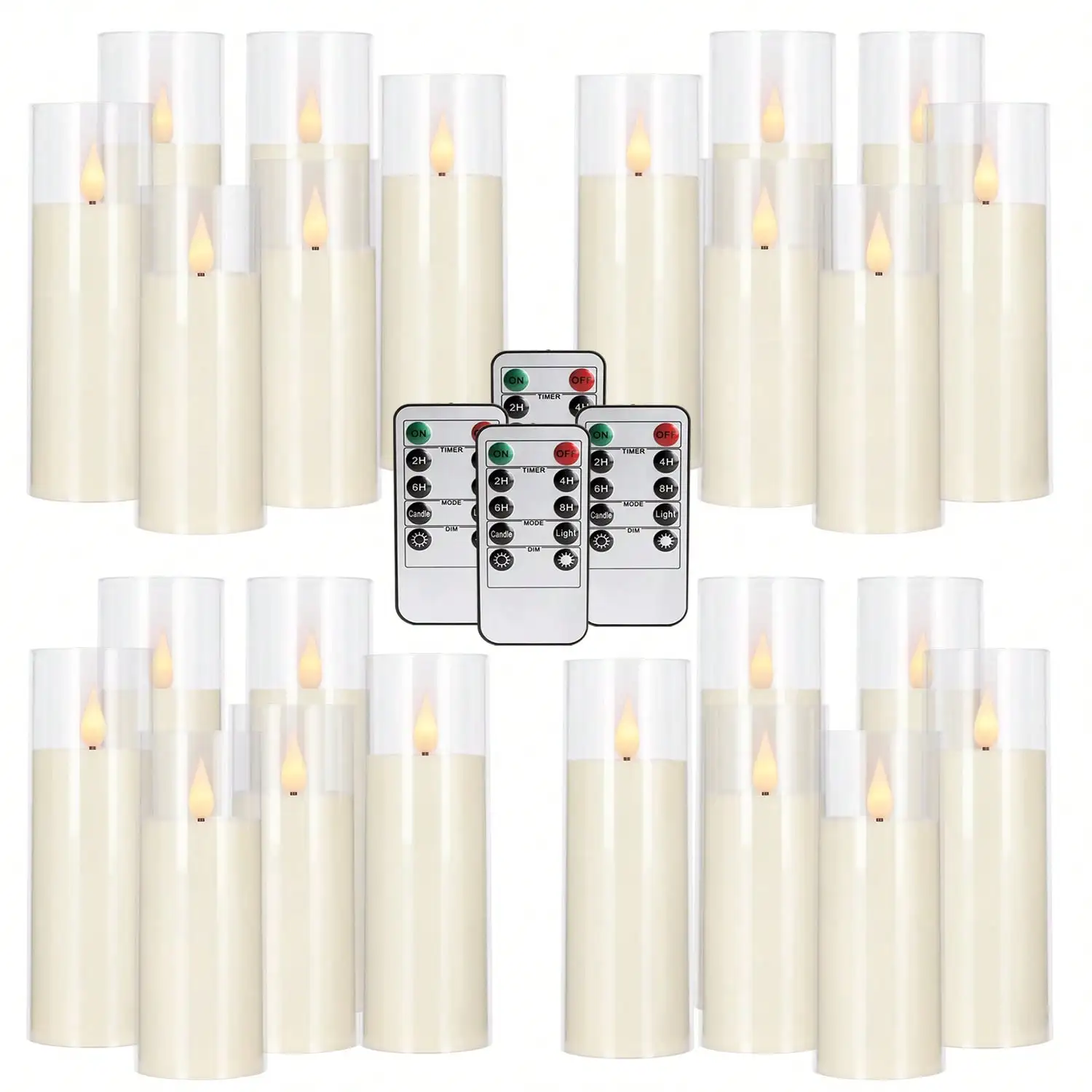 24 Acrylic Transparent Flameless LED Candle Lights, 3 Sizes, 10 Key Remote Control And 24-Hour Timer, Battery Powered, Adjustable Brightness, Perfect For Making Wishes, Wedding Tables, Room Decoration, Halloween, Easter, Father's Day