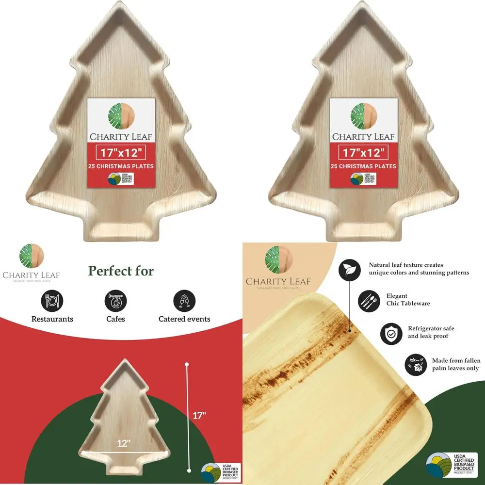 

Eco-Friendly 17x12 Palm Leaf Plates, 25 Pack, Bamboo-Style Serving Platters for Christmas, Weddings, and Events