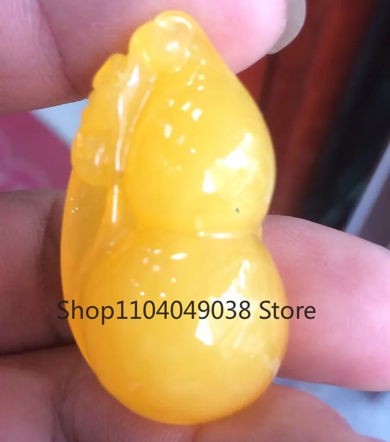 Certificate Natural Mexican Amber Beeswax Gourd Pendant 21*40mm Yellow Amber Pendant Jewelry for Women Men Beads Necklace