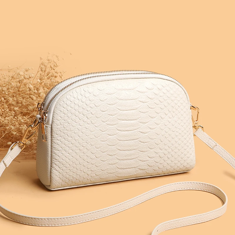 Authentic Leather Luxury Brand Womens Shoulder Bag with Crocodile Pattern Women Crossbody Bags Solid Color Simple Female Handbag