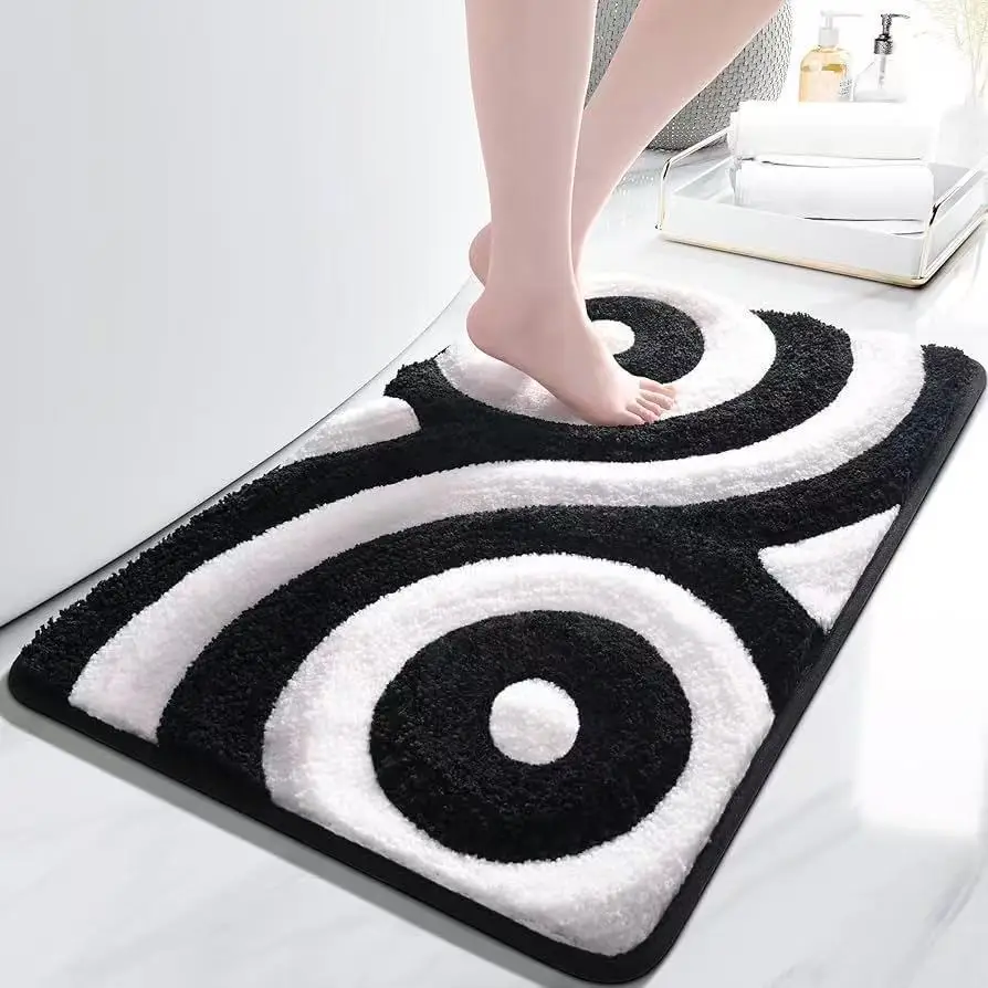 VIKAMA Spiral Pattern Pink Non-Slip Bath Mat Soft, Absorbent, Machine Washable Fresh Nordic Style Bathroom Mat Home Decor
