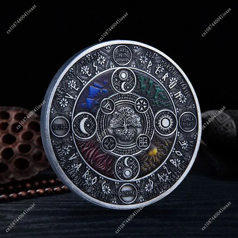 40x3MM 생명의 나무 배열 챌린지 코인 다이어그램 고대 은색 영국 여왕 음양 태양신 니켈 기념 코인 선물