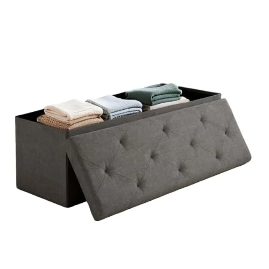 

43 inch Storage Ottoman Bench 30 inch Folding Storage Bench Ottoman for Bedroom Living Room and Utility Room Grey 30'' W