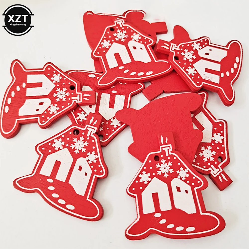 10PCs 5cm Wooden Christmas Ornaments Kids Toys For Chirstmas Tree Hanging Pendants Xmas DIY Decoration For Home Party New Year