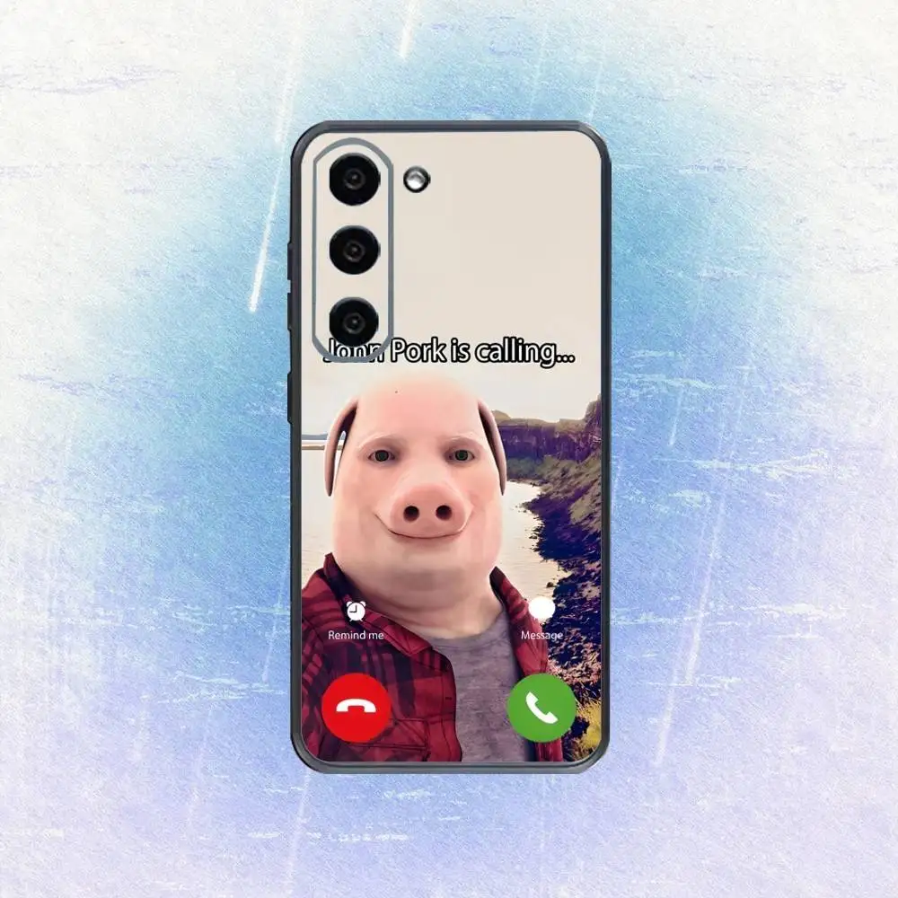 เคสโทรศัพท์ J-John Pork is Calling Answer Call สำหรับ Samsung Galaxy A73,A72,A71,A70,A53,A52,A51 และอื่นๆ  แบบนิ่ม สีดำ