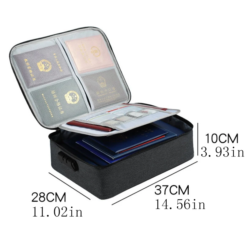 Multi-Layer Portable File Storage with Lock for Important Passport Certificates Waterproof Organizer Fireproof Document Bag