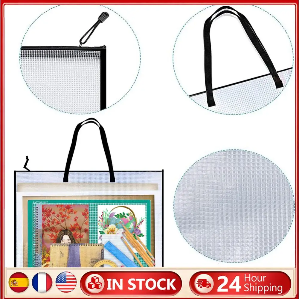 Bolsas de rompecabezas con cremallera, bolsa de malla para documentos, bolsa de mano de malla transparente para archivos, bolsa de malla con cremallera de punto de cruz con asa