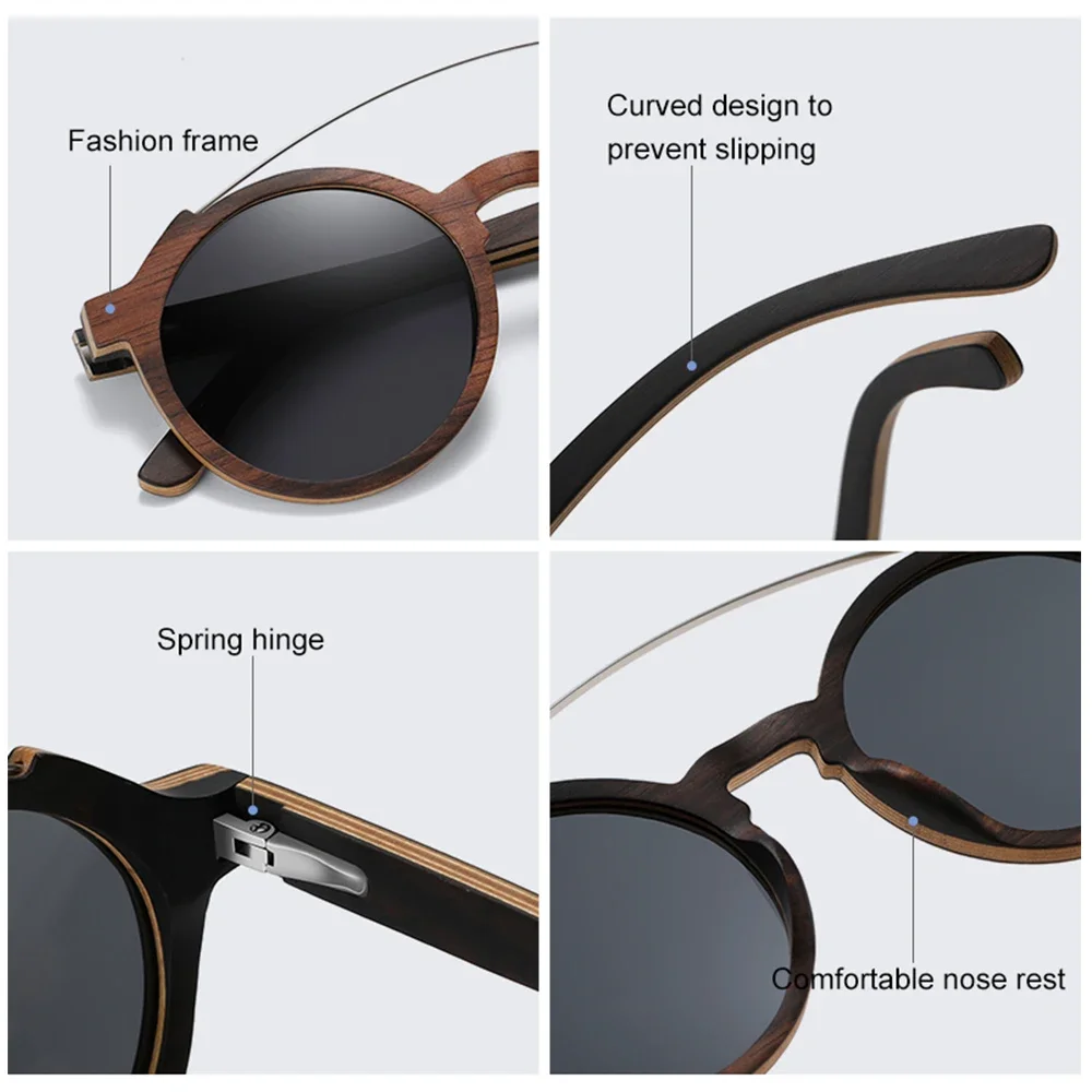 LDMZYJ Brand Refine Handmade Walnut Frame Ultra Light Metal Bridge Sunglasses Polarized Fashion Eyewear for Men and Women