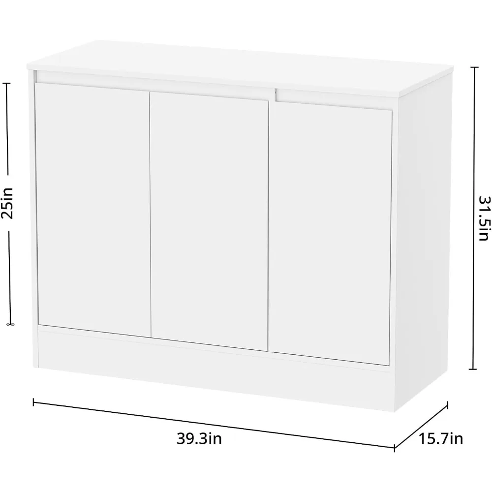 Buffet Cabinet with 3 Doors, Coffee Bar Cabinet with Storage, White