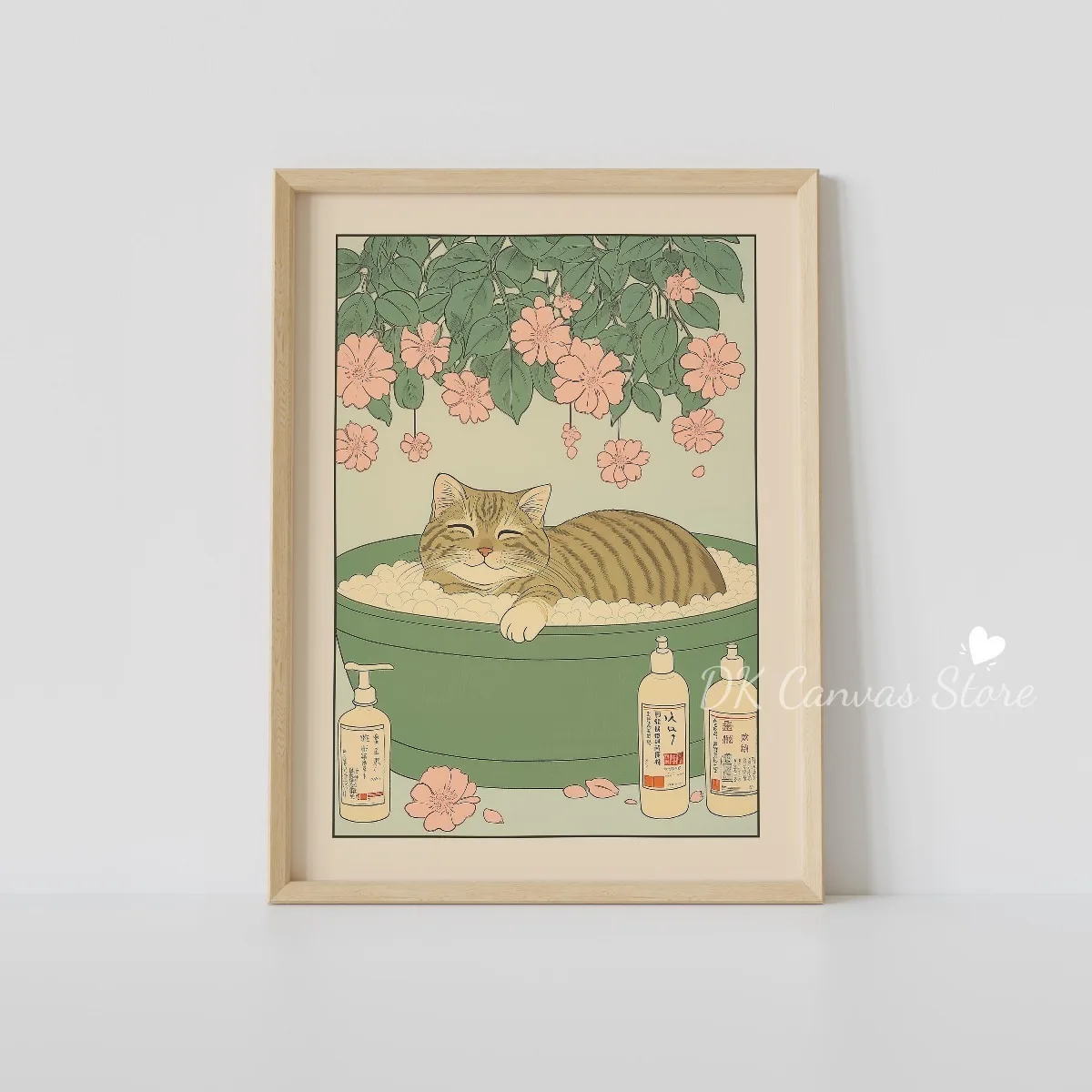 اليابانية الرجعية الضفدع في حوض الاستحمام طباعة ملصق غريب الأطوار خمر لطيف مضحك الحيوان الفن طباعة الحمام جدار ديكور فني للمنزل ملصق