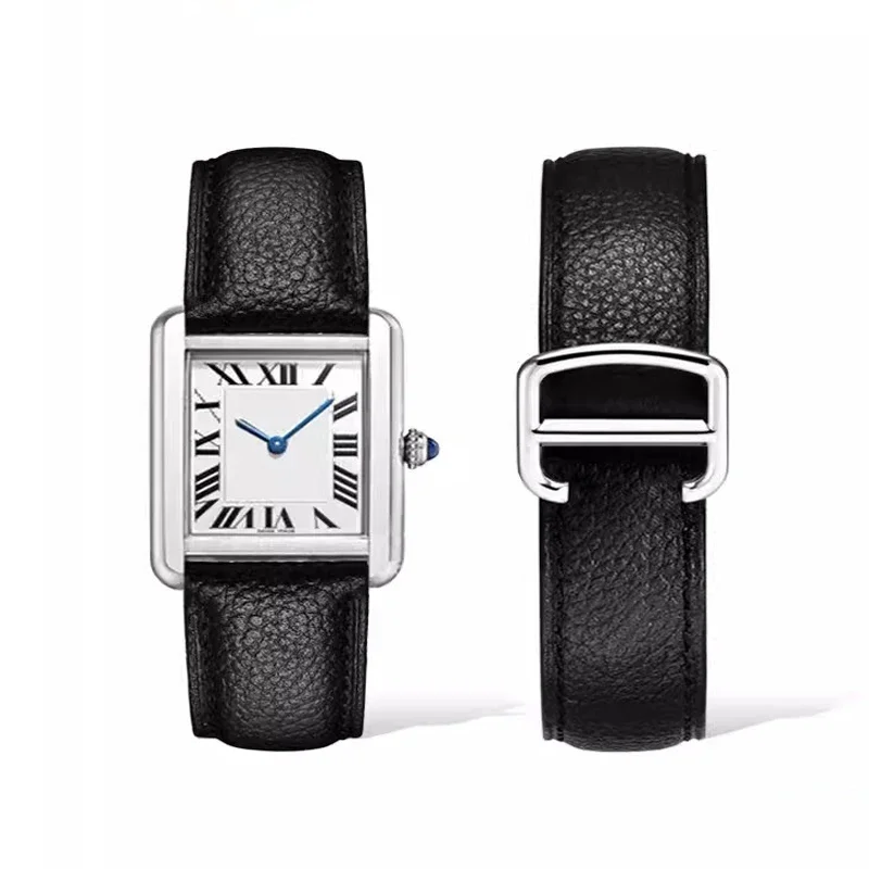 Black Litchi Leather Strap for Cartier TANK SOLO RONDE DE Lychee Grain Strap Leather Watch Accessories Band 17mm 20mm 23mm 25mm