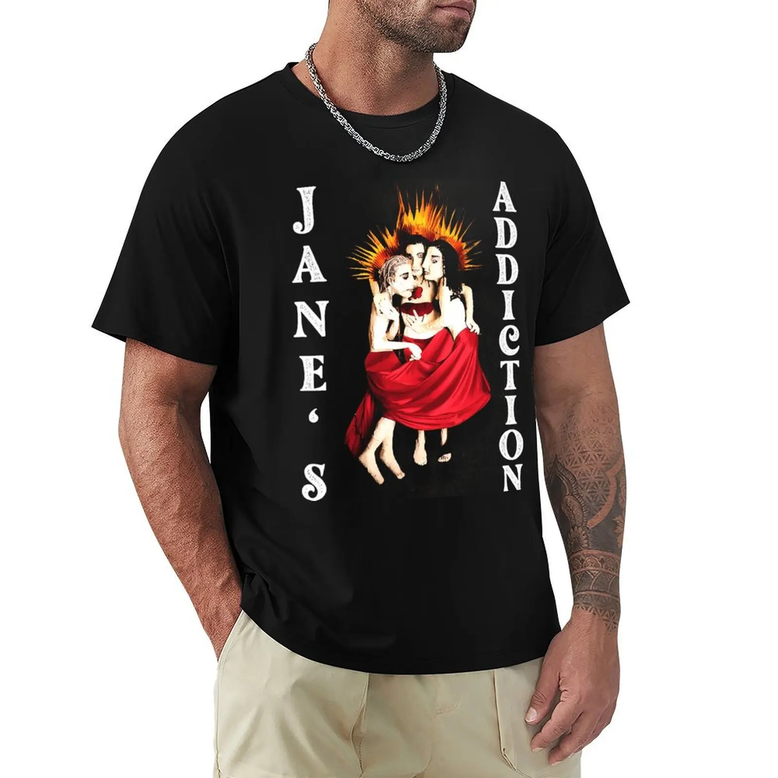 Jane's Nothing's Shocking- Jane's Rock Vintage T-Shirt Simple Solid Color Crew Neck Tee