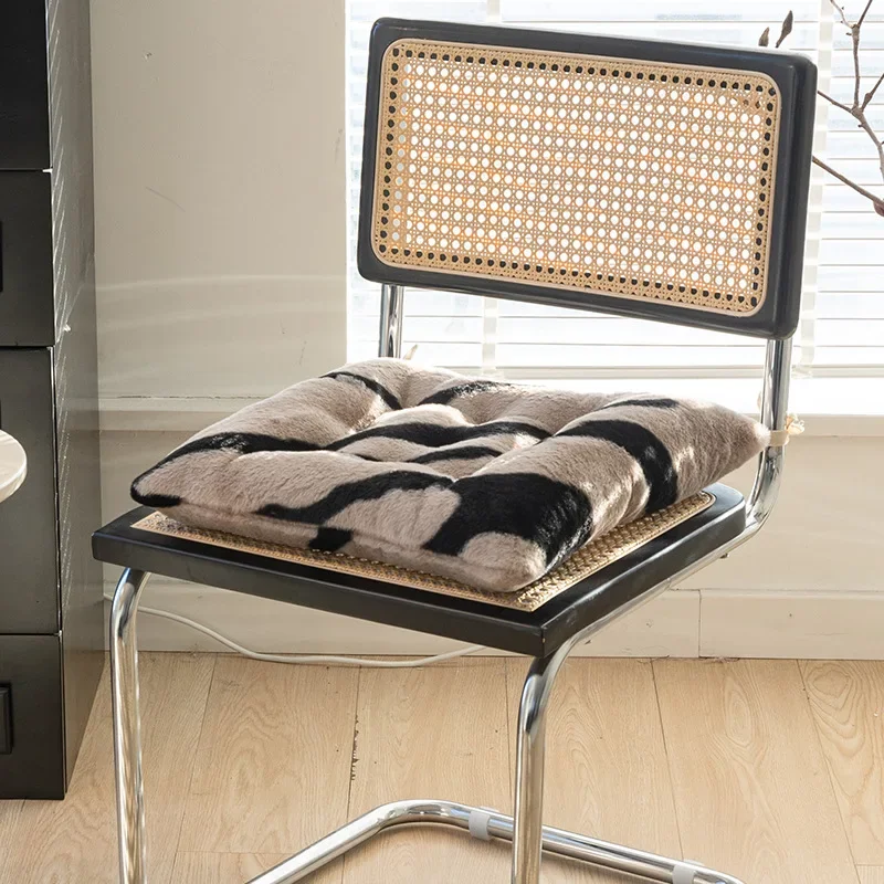 2025 New Zebra Pattern Plush Chair Cushion Thick Leisure Seat Cushion for Home Office Autumn and Winter Warm Sitting Artifact