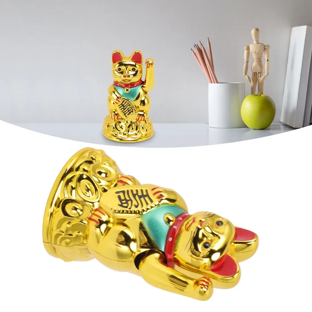 Plastic Battery Powered Waving Fortune Cat 4.5inch Stable Long-time Running Chinese Style Lucky Cat Ornament Gold ， White